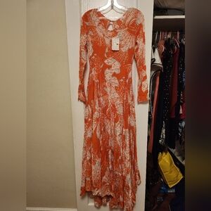 Free People Elegant Orange Floral Maxi Dress